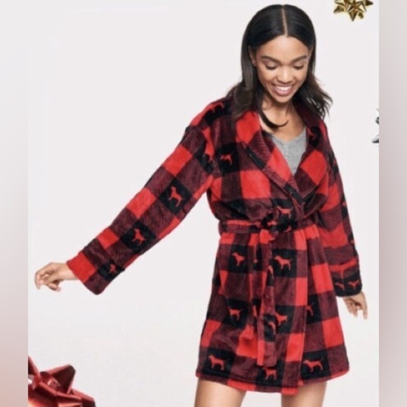 PINK Victoria's Secret Other - Victoria's Secret PINK Buffalo Plaid Plush Soft Cozy Robe Cabincore Size M/L